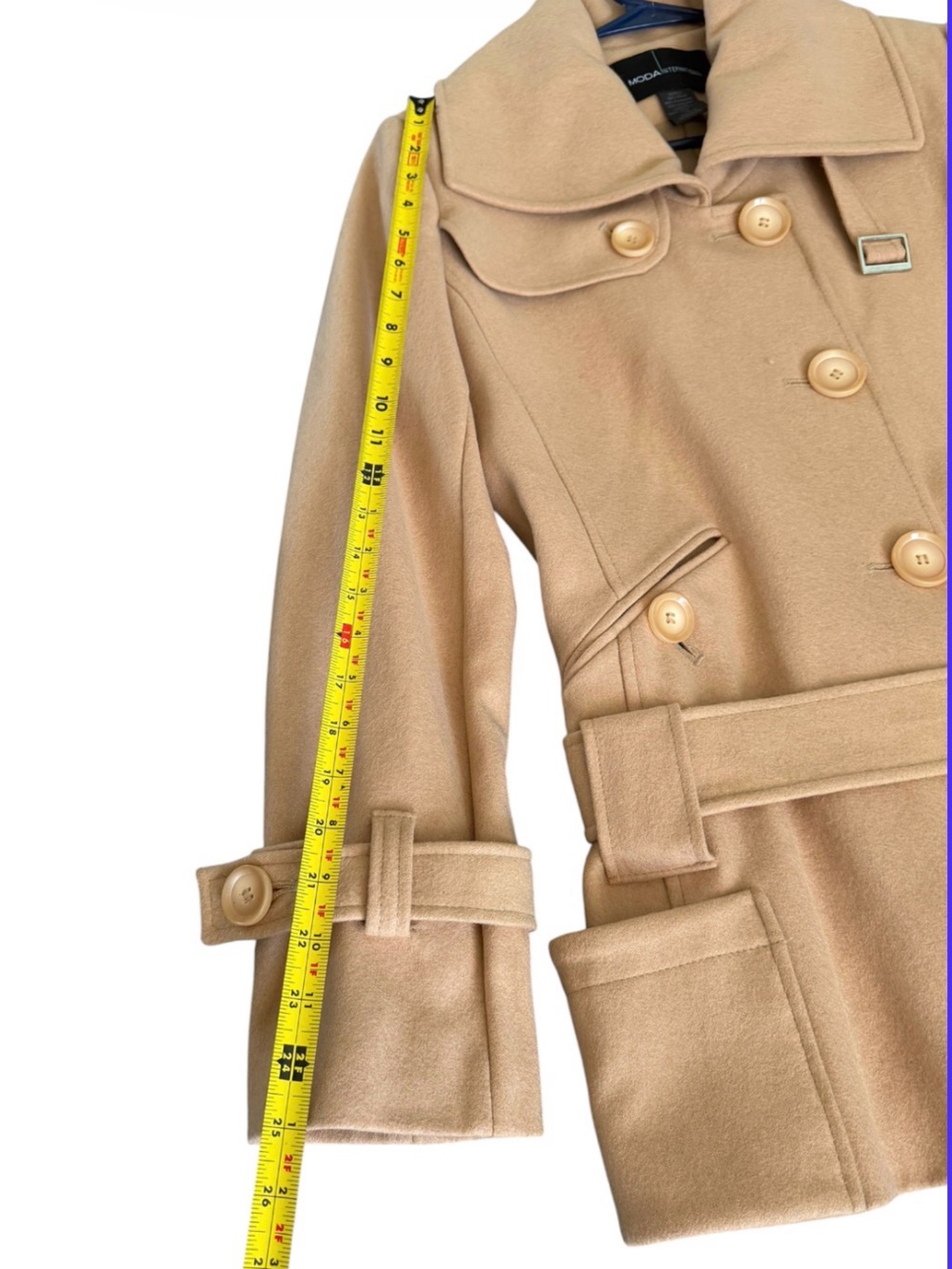 Camel Wool Military Peacoat Fall Winter Coat M Y2K Belted Quiet Luxury Medium - Picture 4 of 12